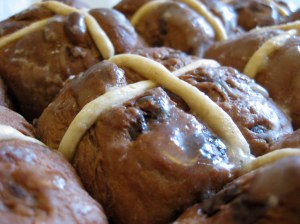 Chocolate chip hot cross buns: all fun, no fruity fuss.
